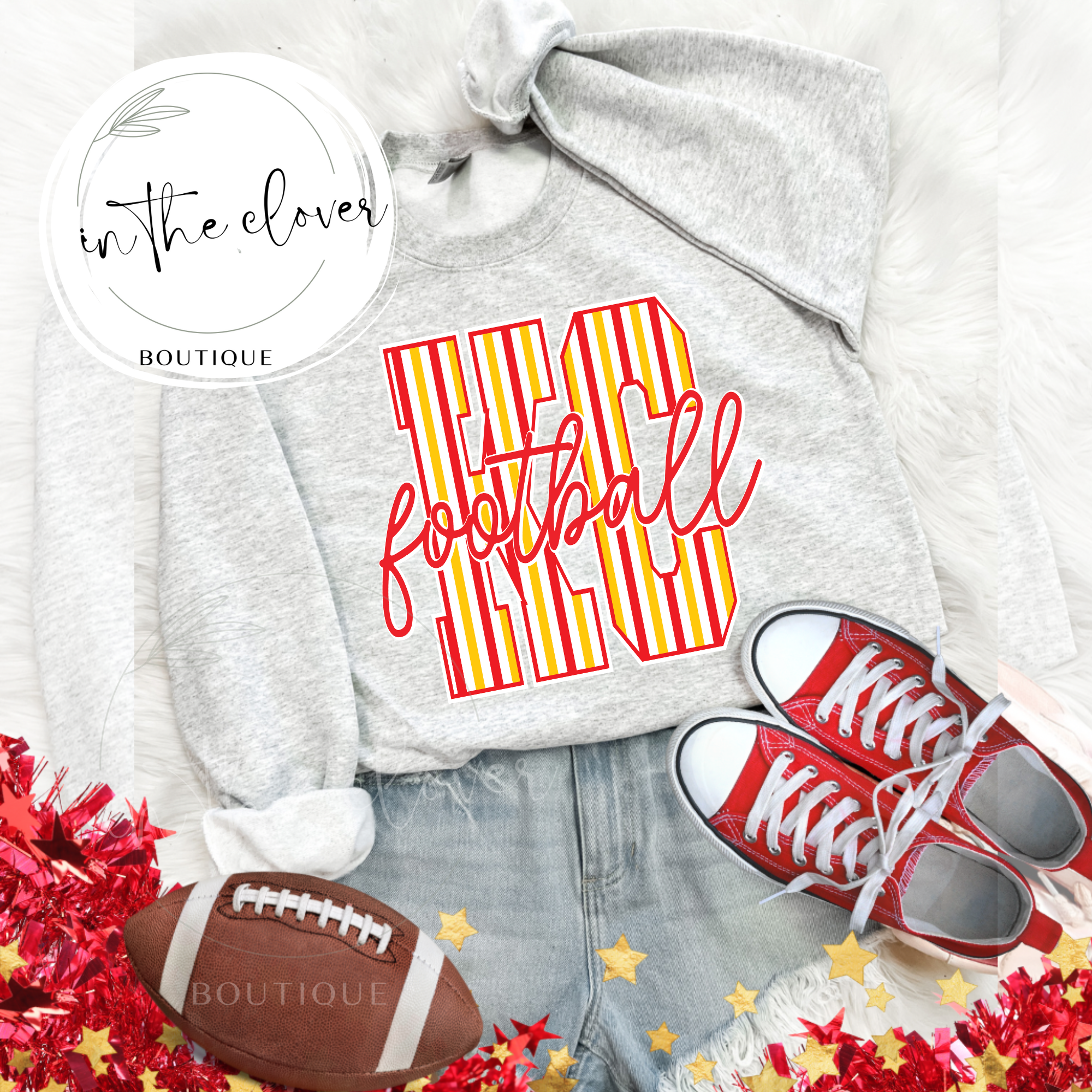 STRIPED KC FOOTBALL - ASH CREWNECK