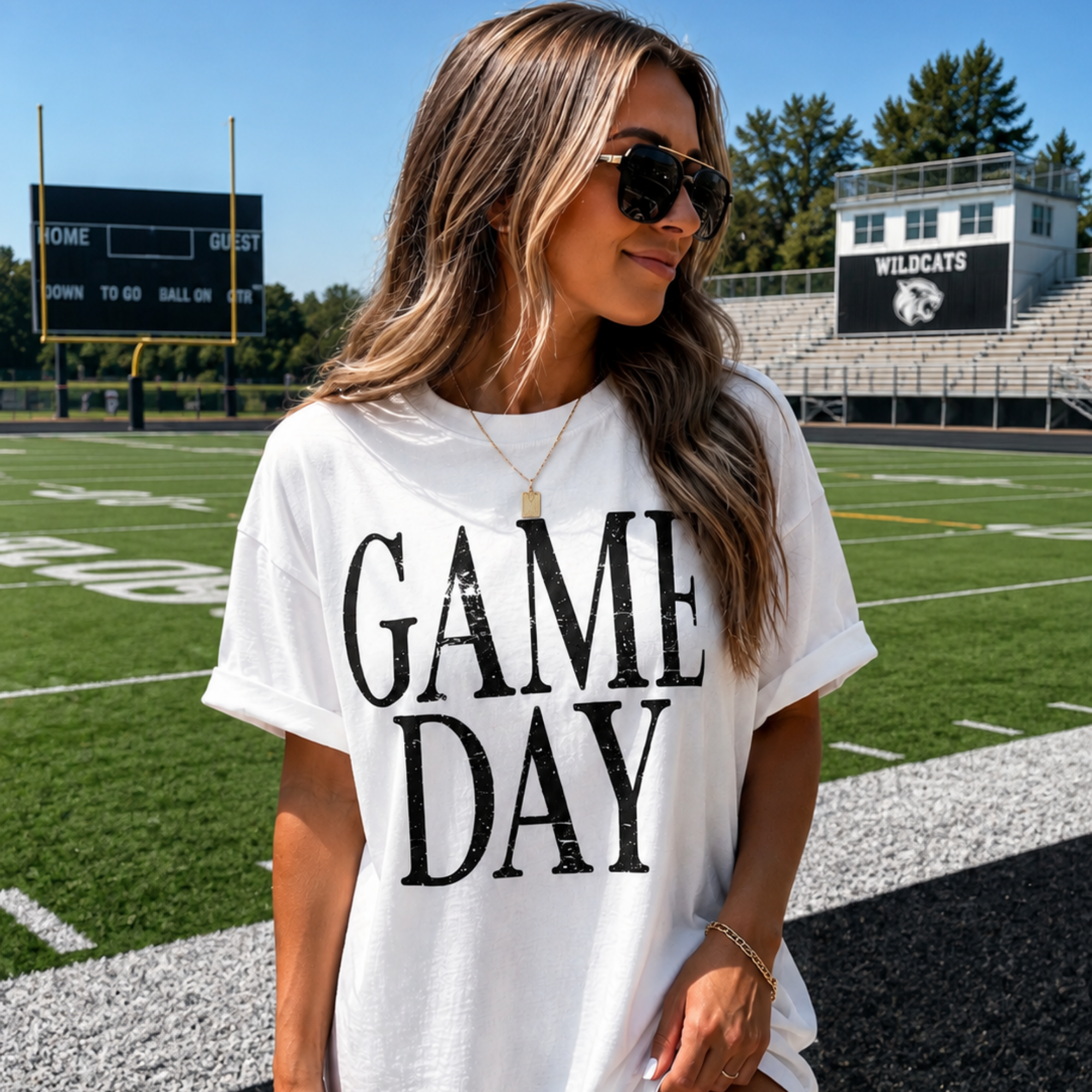 Distressed Game Day - White Tee