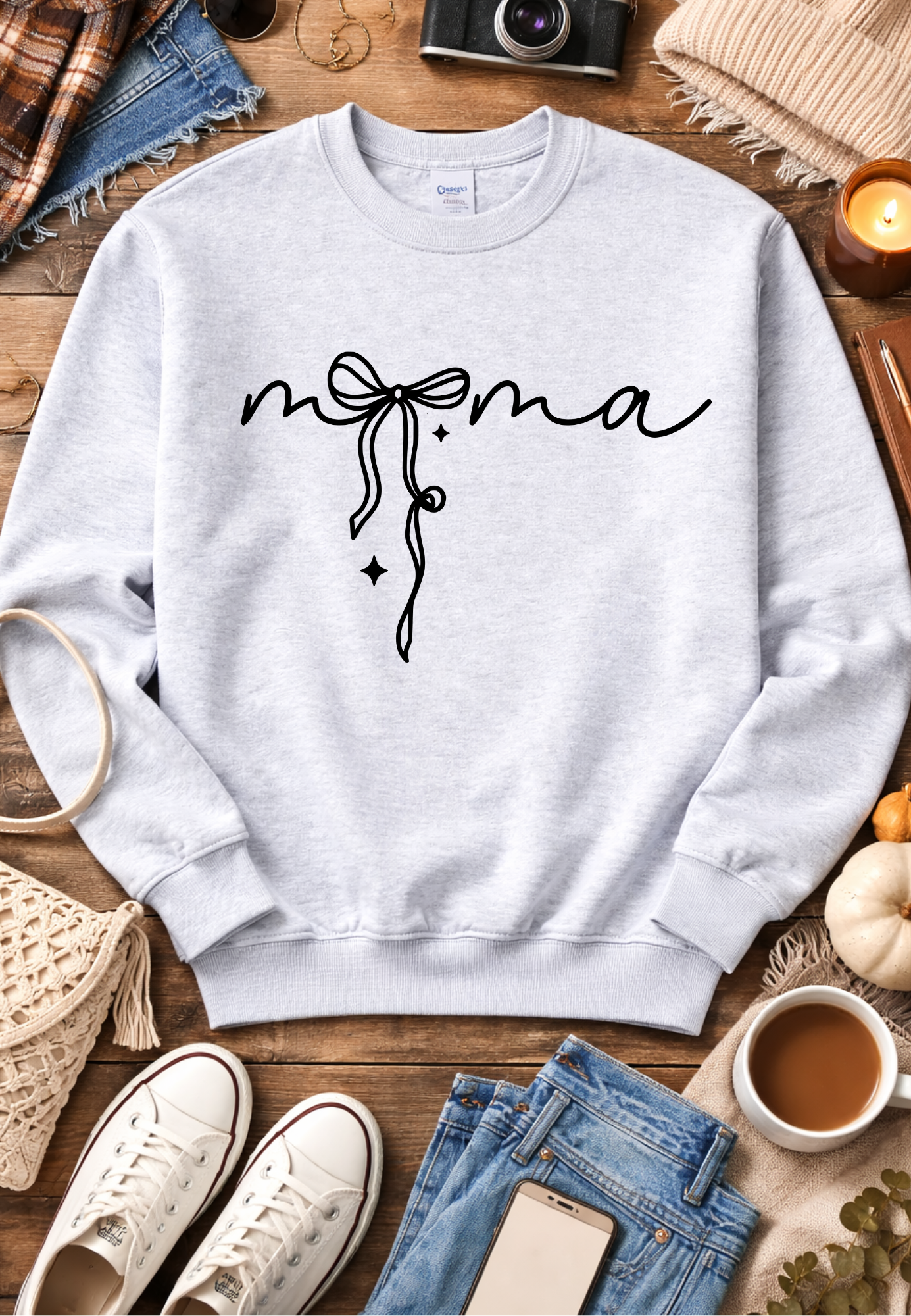 Mama Script with Bow  - Ash Crewneck