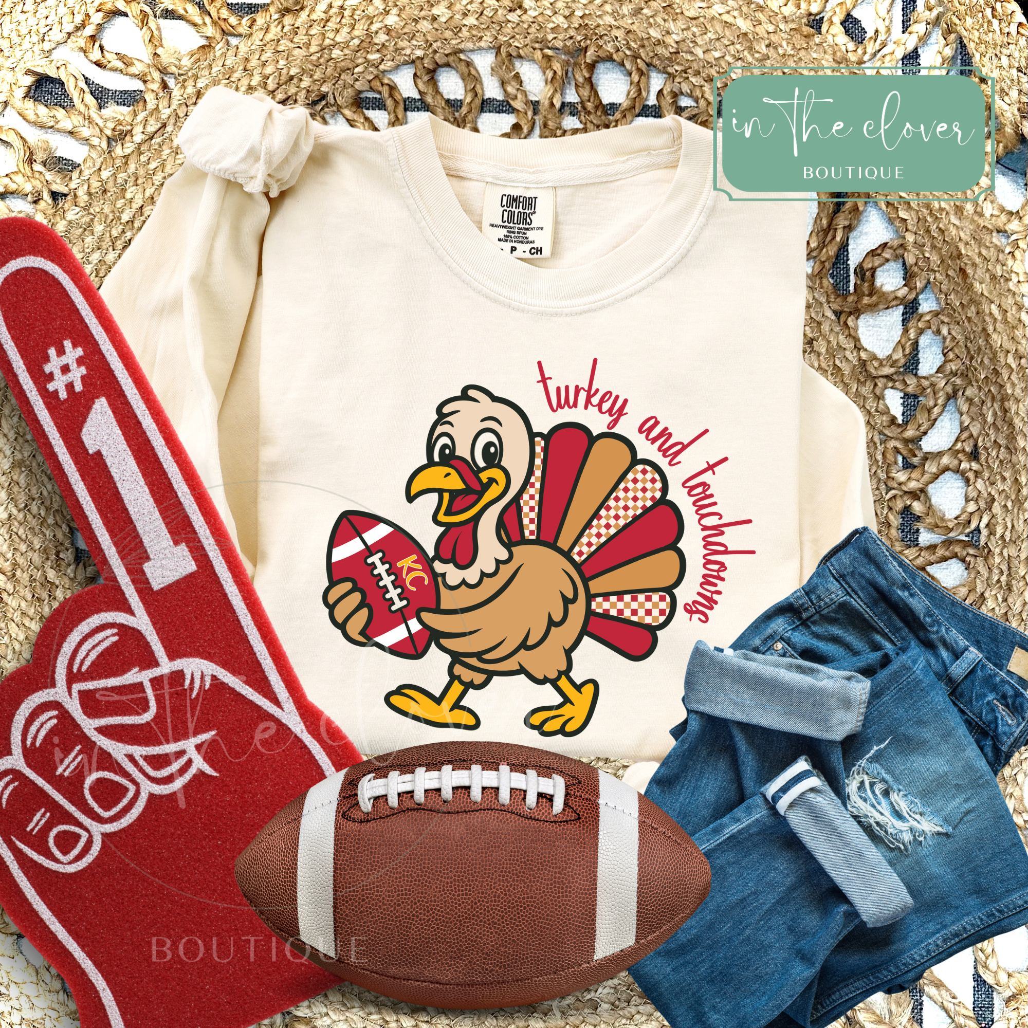 Turkey and Touchdowns - Ivory Long Sleeve Tee