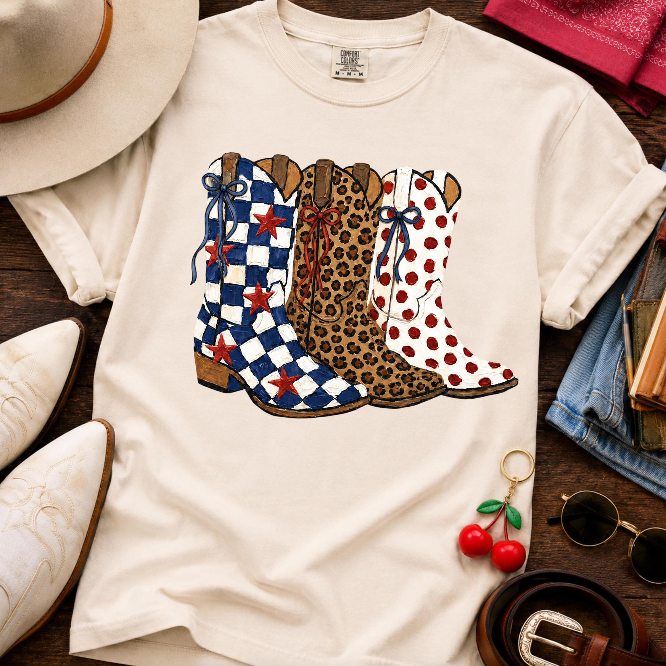 Triple Cowgirl Boot Design - Ivory Tee