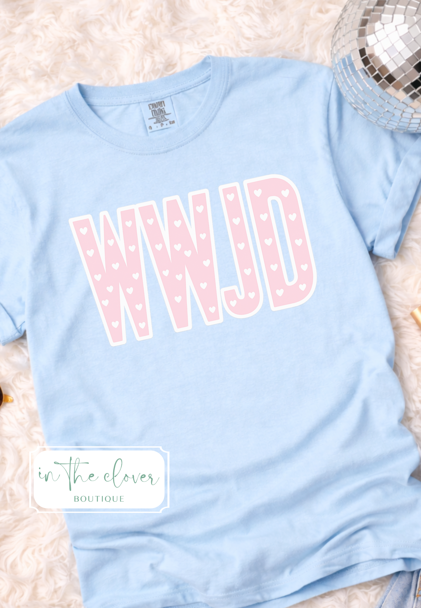 WWJD Heart Detail- Light Blue Tee