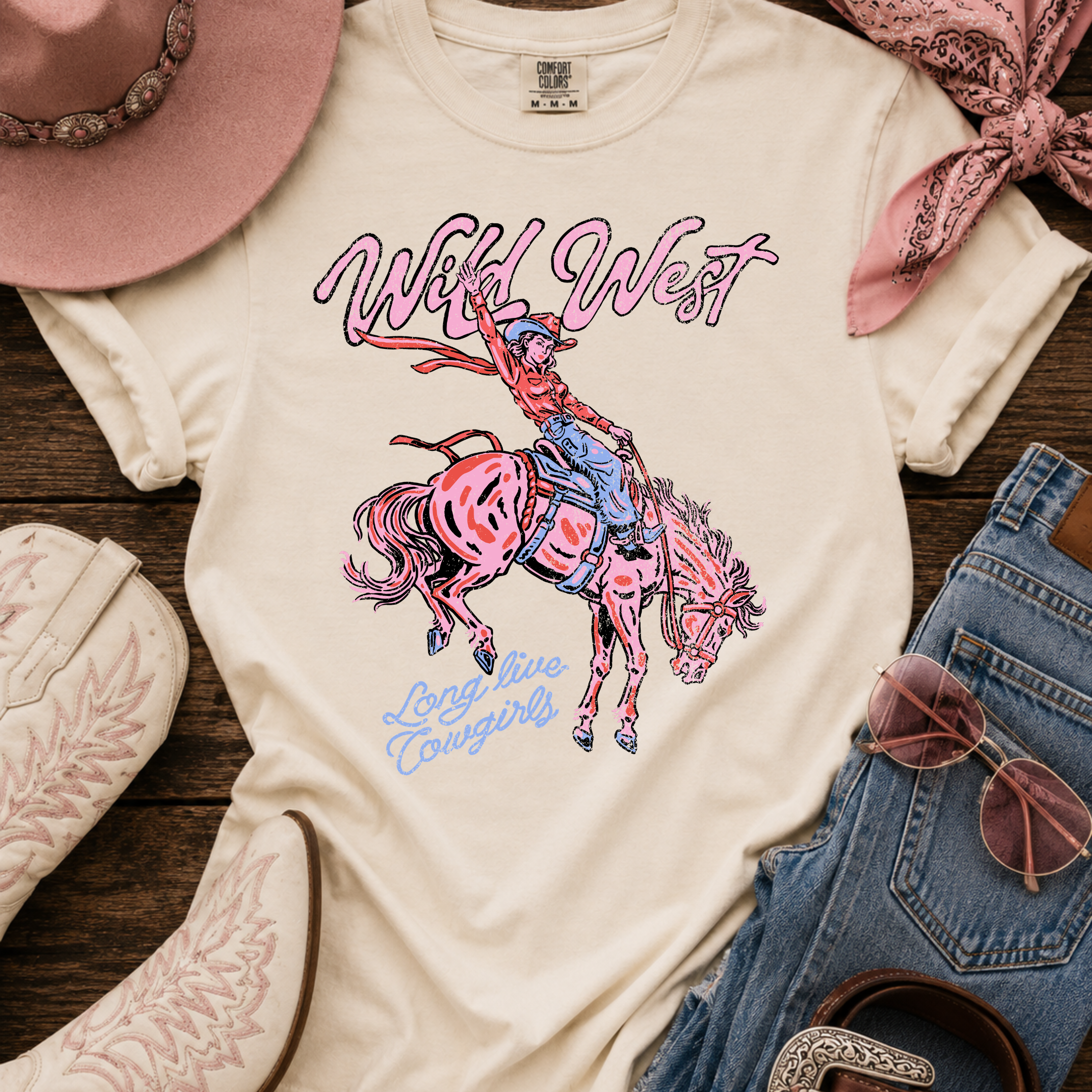 Wild West Long Live Cowgirls - Ivory Tee