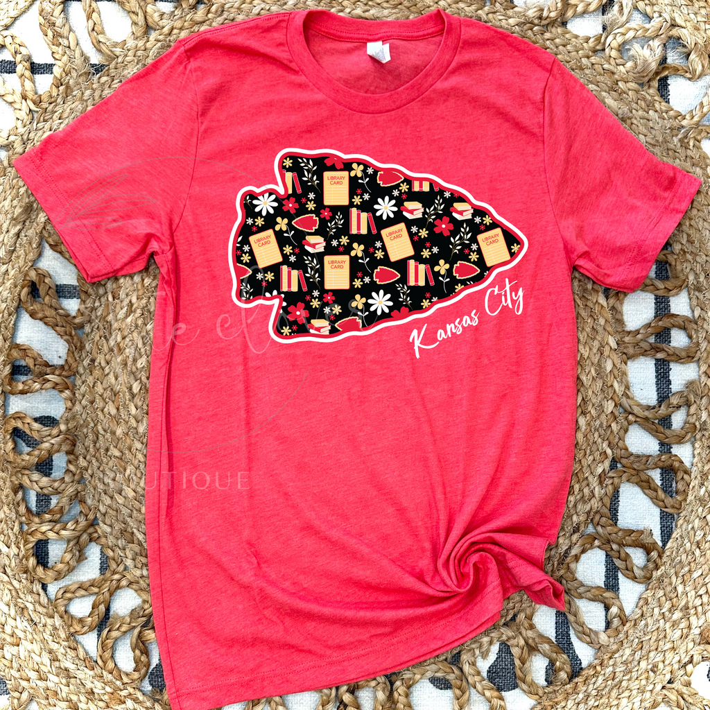 LIBRARY THEMED ARROWHEAD - RED TEE