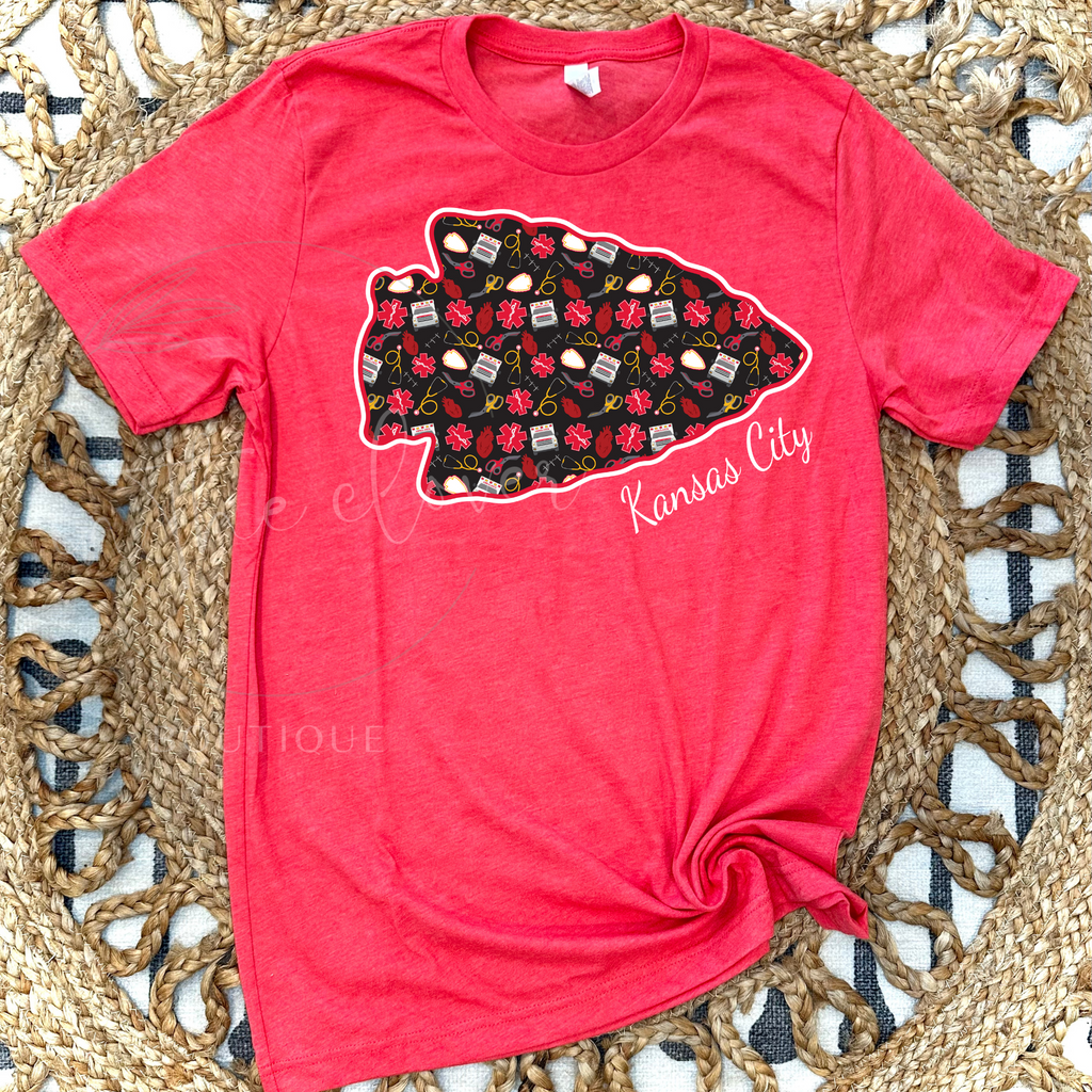 EMS/EMT/PARAMEDIC THEMED ARROWHEAD - RED TEE