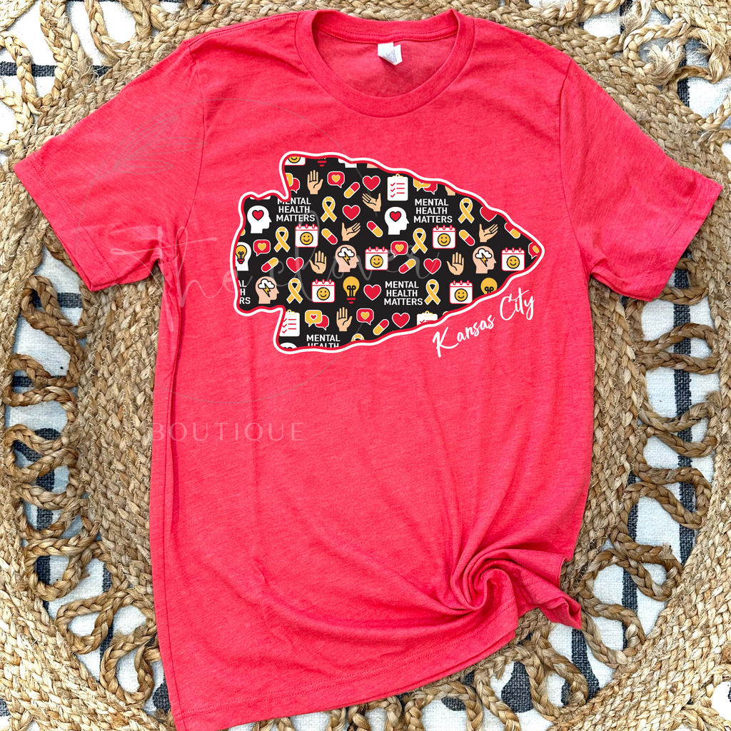 MENTAL HEALTH THEMED ARROWHEAD - HEATHER RED TEE