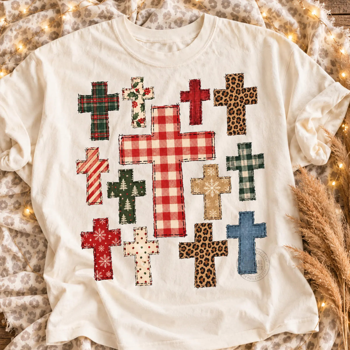 Christmas Cross Collage - Ivory Tee
