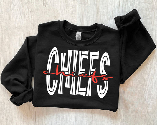 Chiefs (white and red) Black Crewneck