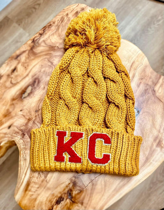 **BLACK FRIDAY** Chenille KC Patch Mustard Beanie