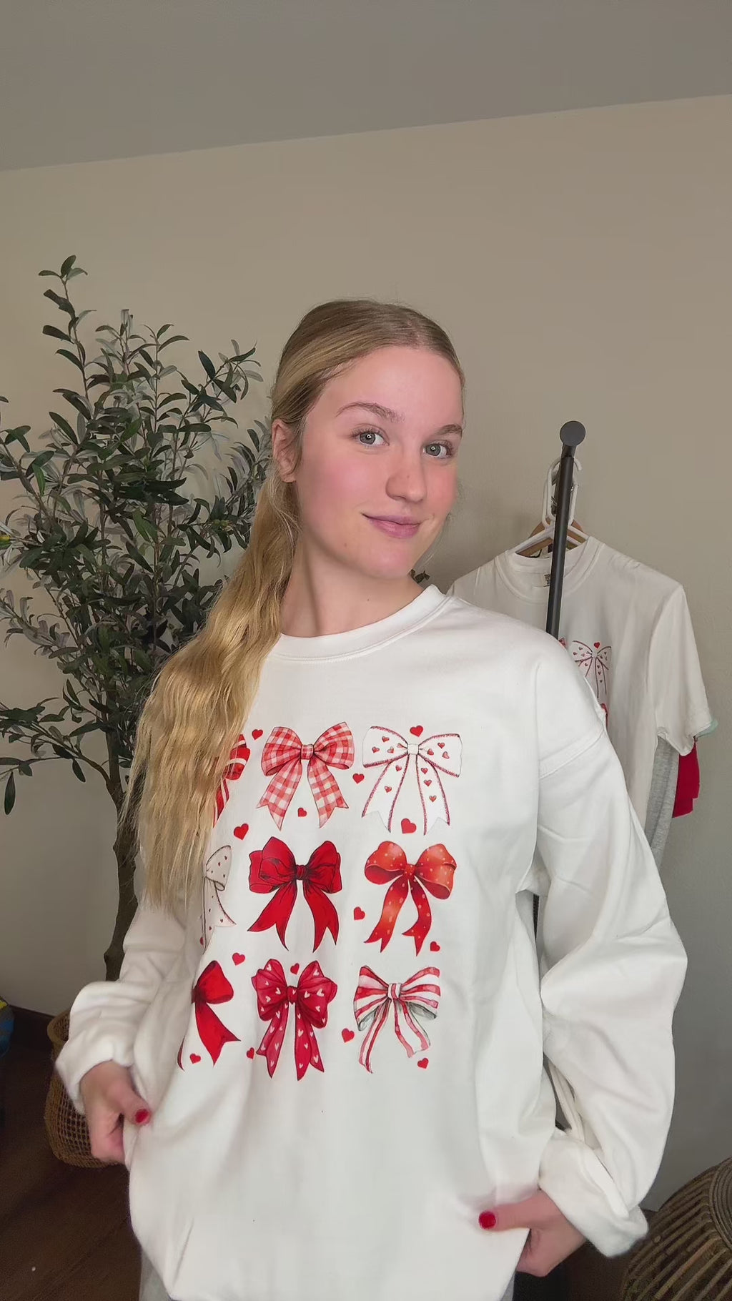 Valentine's Coquette Bow - White Crewneck