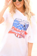 AMERI-CAN - WHITE V NECK TEE