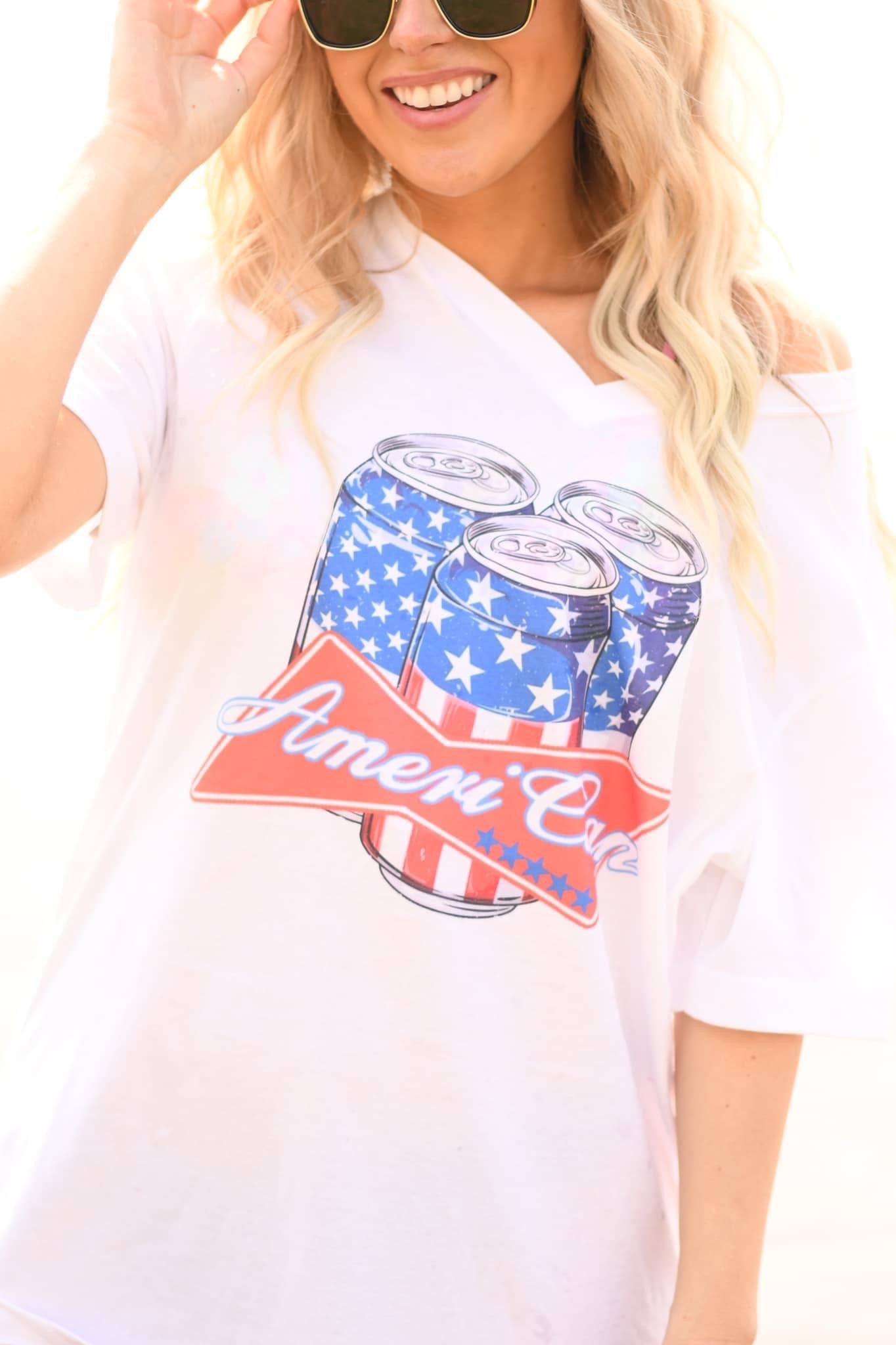 AMERI-CAN - WHITE V NECK TEE